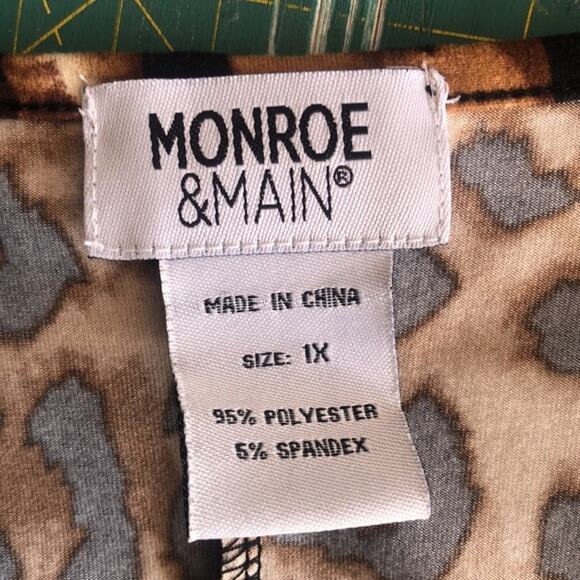 Monroe & Main Women's Pullover Top Leopard Cheetah V-Neck Sz 1X Flare Tunic - Picture 3 of 5